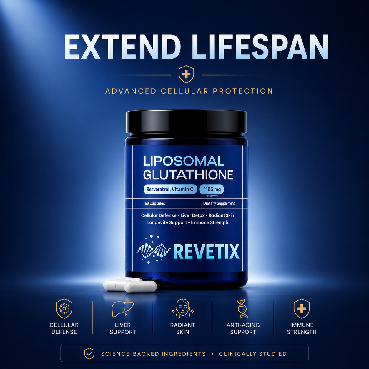 liposomal glutathione REVETIX supplement bottle