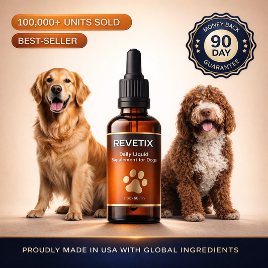 supplements for aging dogs product bottle Revetix